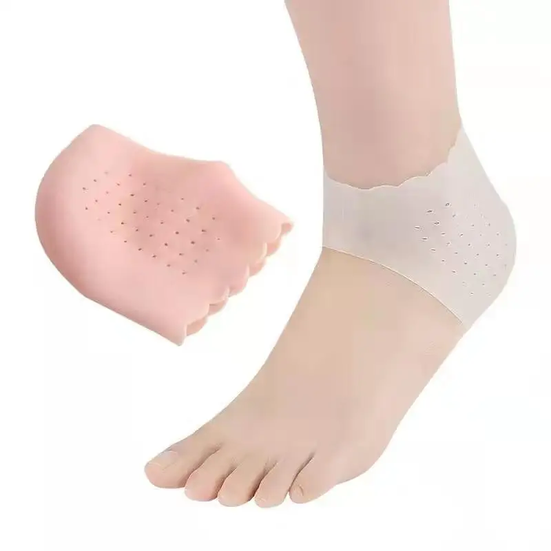 1pair Silicone Feet Care Socks Anti-Cracking Moisturizing Gel Heel Thin Socks Lace Heel Cover with Hole Foot Skin Care Protector