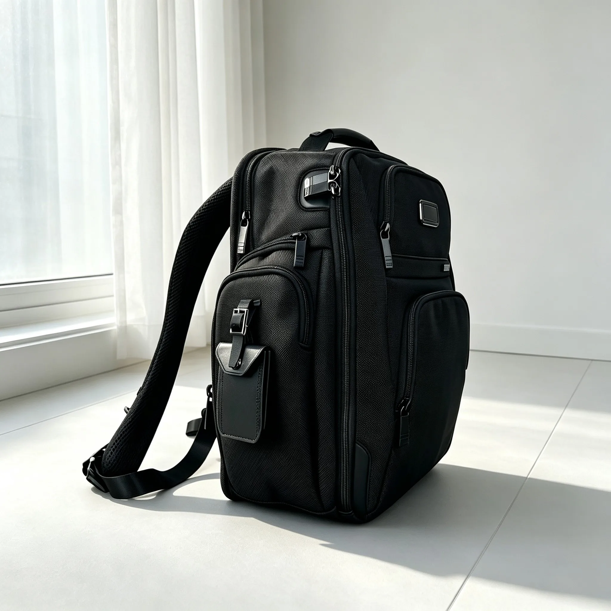 Classic Black Ballistic Nylon Backpack for Men, Large Capacity Fashion Business Commuter Travel Bag
