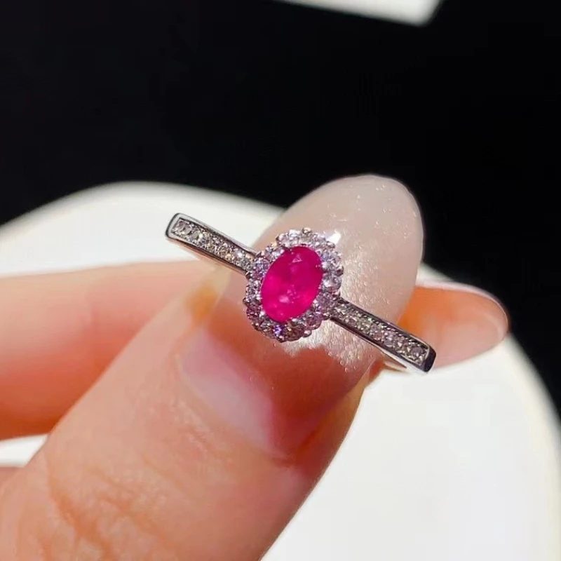 

Pure 925 Silver Ring Natural Ruby Ring 3mm*5mm 0.3ct Myanmar Ruby Jewelry with 18K Gold Plating