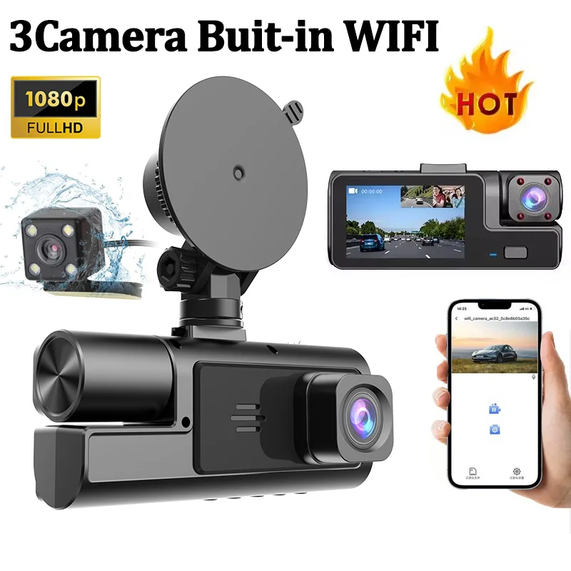 

3 Channel Dash Cam for Cars 1080P Car DVR WIFI APP Video Recorder 3Lens Front and Rear View Camera Night Vision Car Accessory