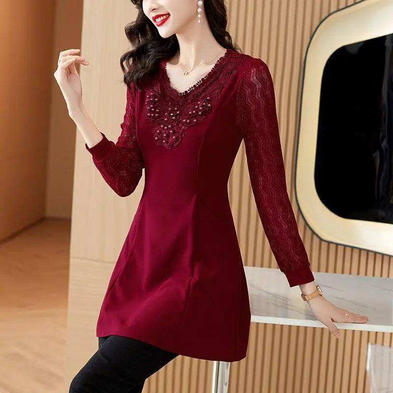 여성용 세련된 패치워크 메쉬 원피스, 배를 가려주는 슬림 템퍼러리 짧은 스커트, 트렌디 원피스, 가을 신상