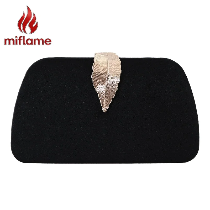 

Elegant Velvet Evening Bag with Metal Leaf Detail Clutch Purse for Wedding Party Formal Events Women's Fashion Handbag