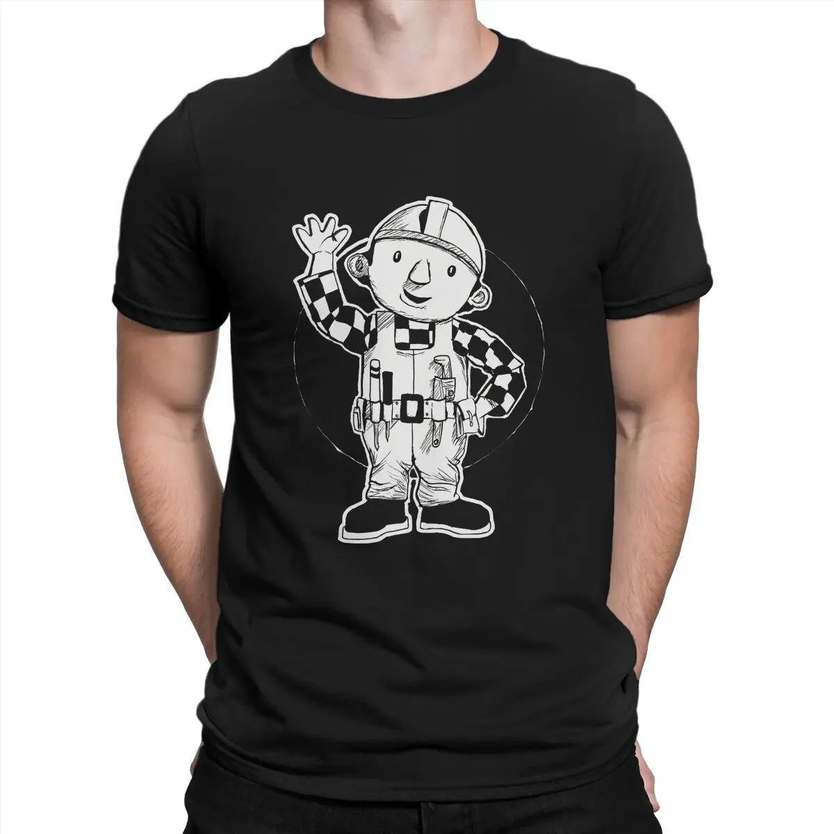 Funny Hello T-Shirts for Men Round Collar Cotton T Shirts Bob The Builder Short Sleeve Tees Adult Clothing