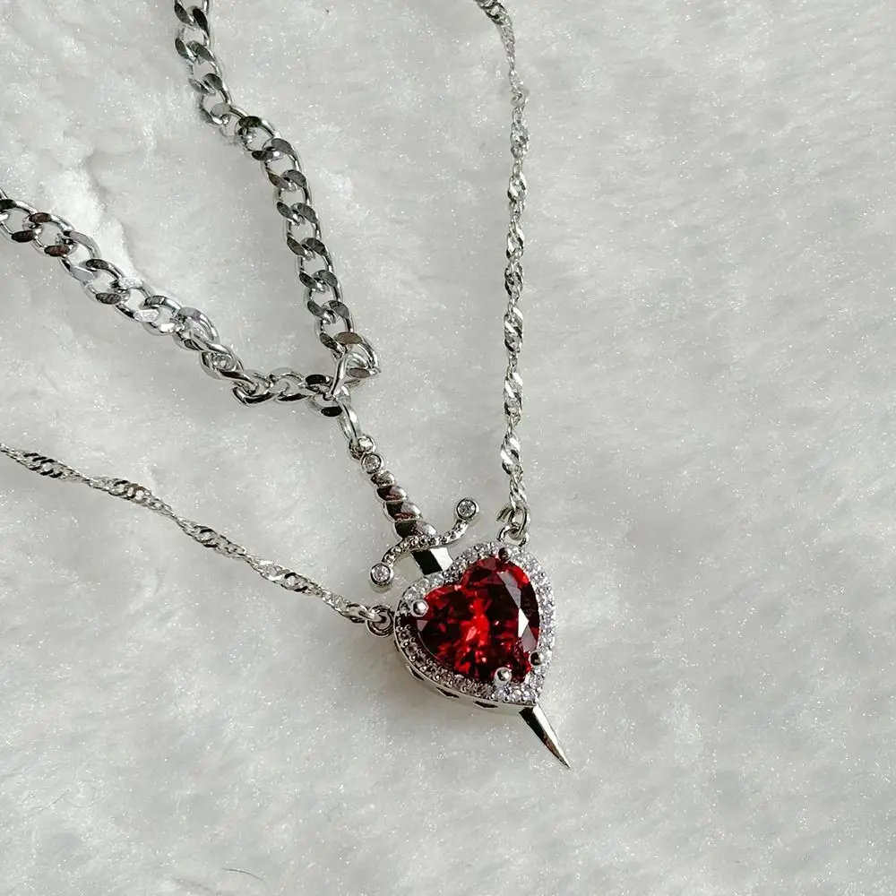 Trendy Heart and Sword Necklace Valentine's Day Gift Jewelry Gifts Couple Necklaces Silver Plated Sword Through Heart Necklaces