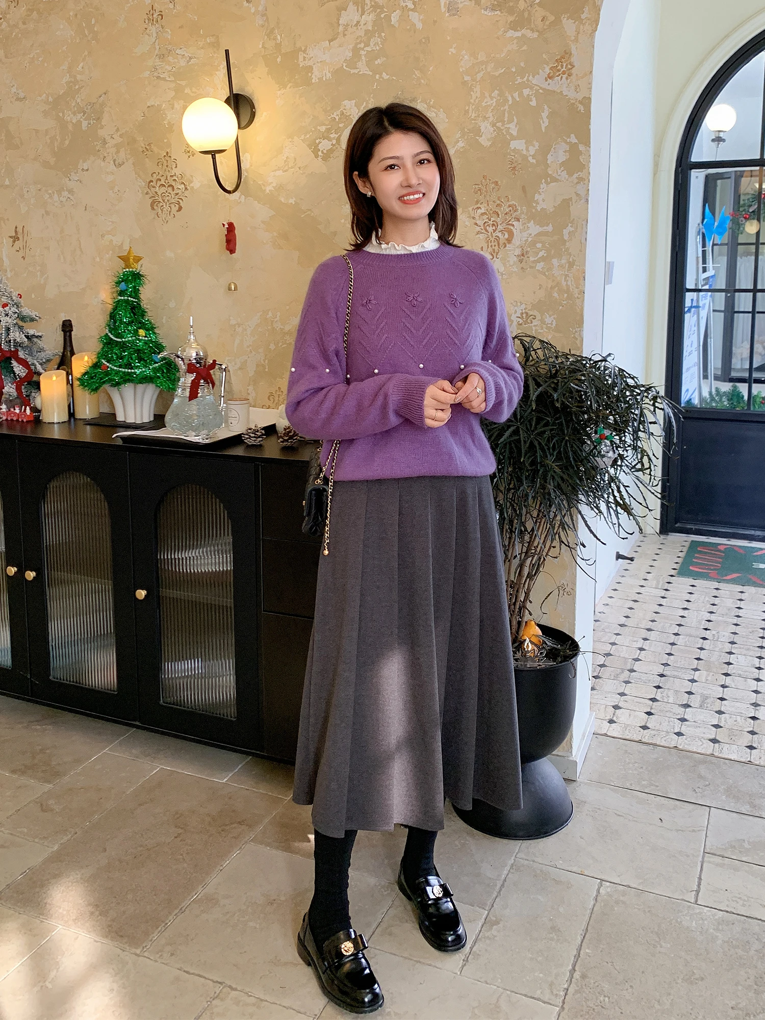 

Утепленная шерстяная юбка А-силуэта миди с высокой талией, женская модная юбка для зимы 2026, из полиэфирного волокна, не требует глажки