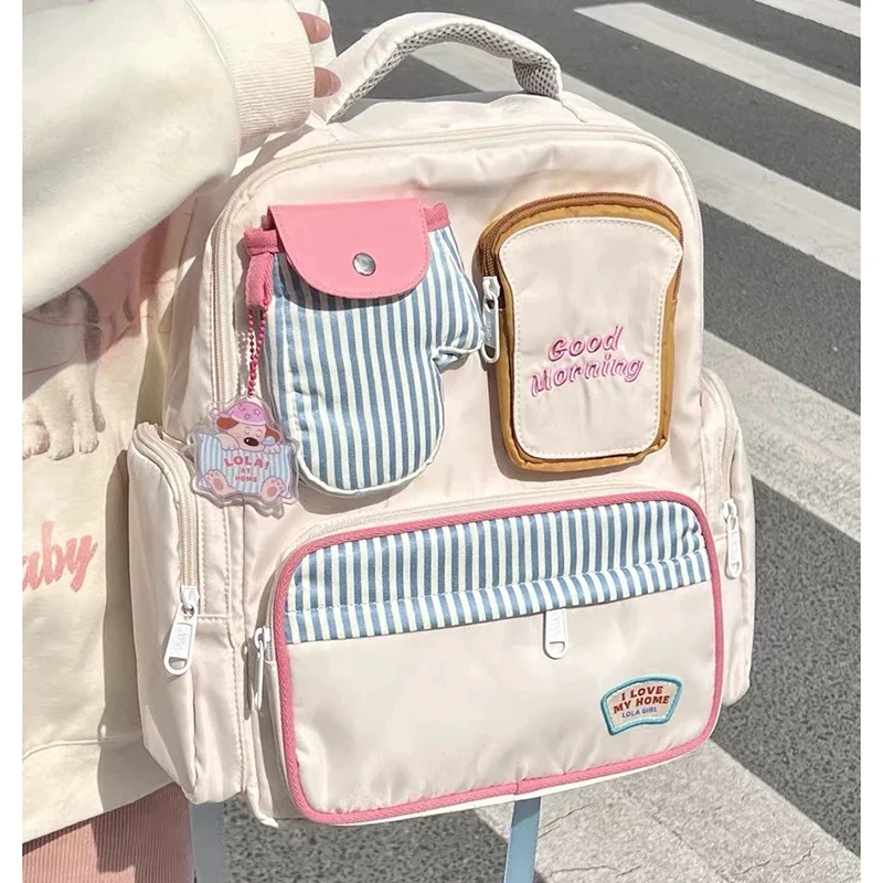 

HAEX Kawaii Women Backpacks Cartoon Toast Patchwork Large Capacity Students Mochilas Para Mujer High School Aesthetic Girls Bags