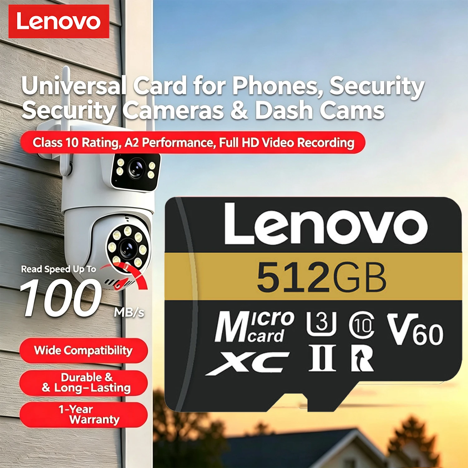 Lenovo Secure Micro SD Card Memory Card 64GB 128GB 256GB 512GB Mini SD Card For GoPro Camera Recording Tachograph