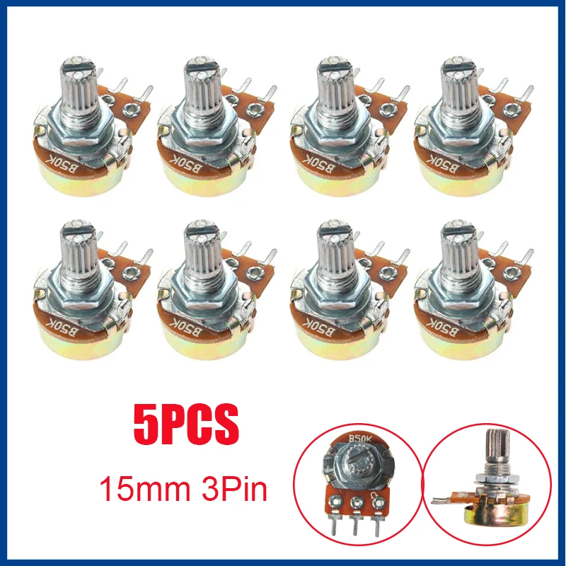 5PCS WH148 15mm 3Pin LinearTaper Dreh Potentiometer Widerstand5K 1K 2K 10K 20K 50K 100K 250K 1M ForArduino mit Muttern und Unterlegscheiben
