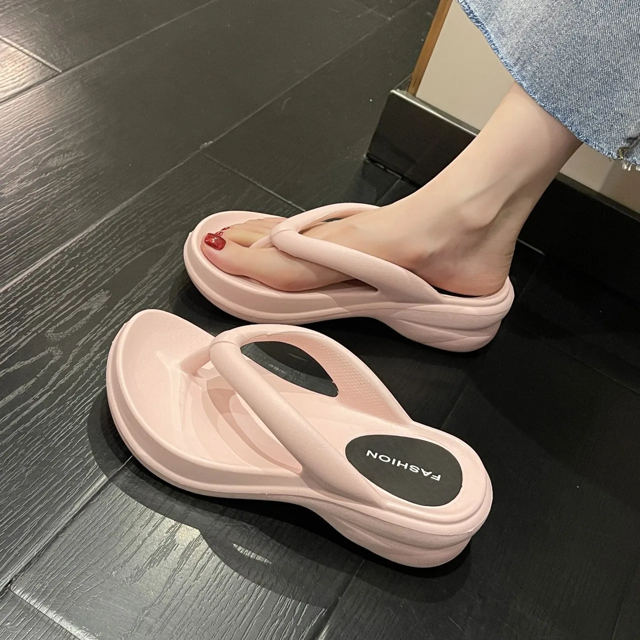 Thick Sole Wedges Flip Flops For Women 2023 Summer Clip  Platform Sandals Woman Non-slip Beach Slippers Girls Outdoor Slides