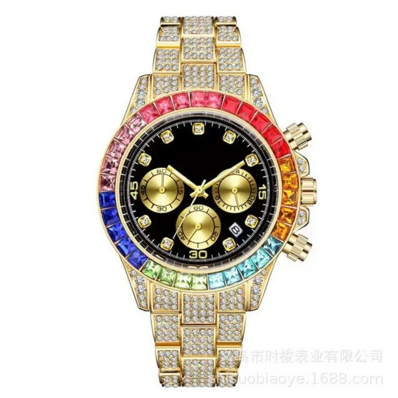 Men Original Brand Watches Fashion Full Stainless Steel Band Rhinestone Luxury Date Quartz Watch Montres De Marque De Luxe