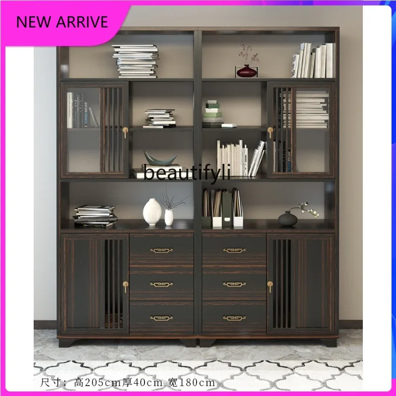 

C89 New Chinese-style gold silk sandalwood bookcase, all solid wood storage locker, office display cabinet