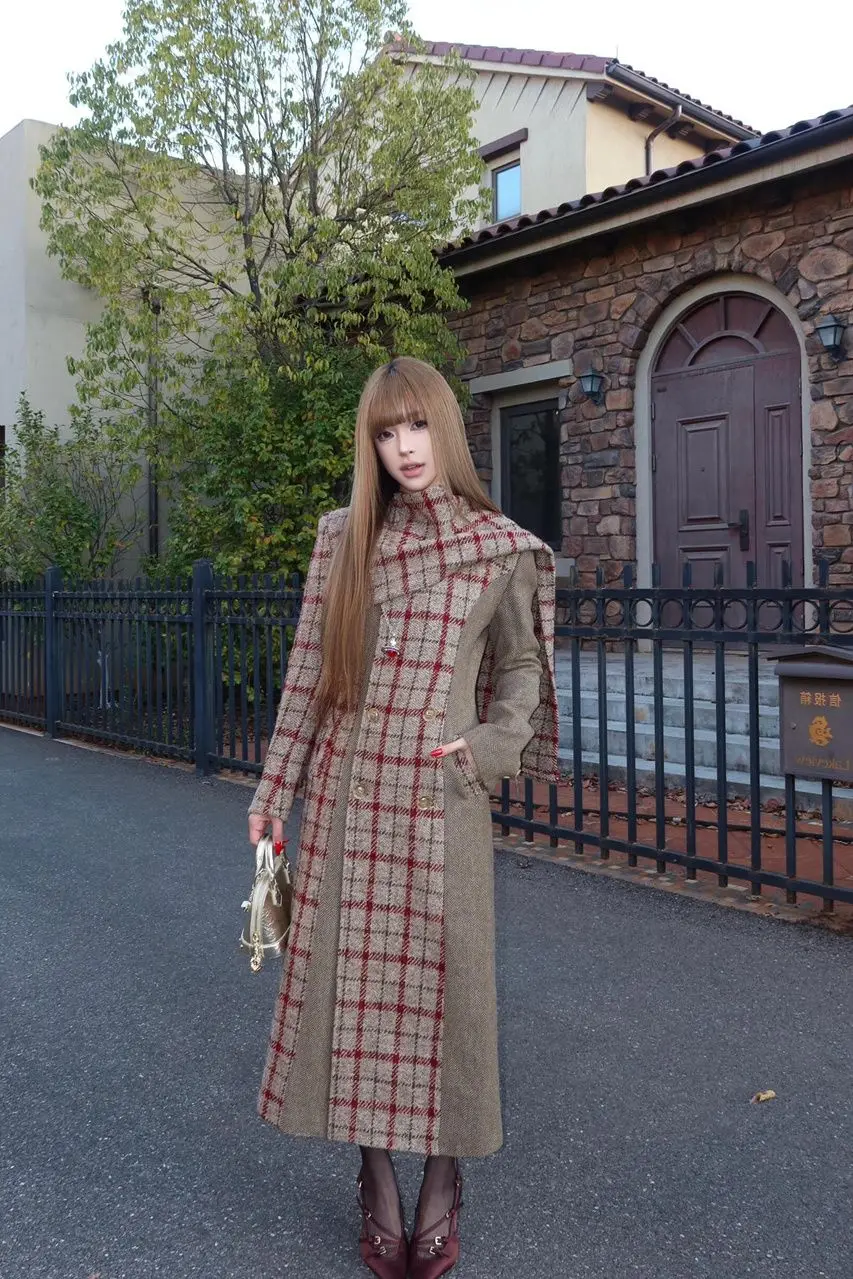 

Royal Sister Style High-end Plaid Tweed Coat Women Winter New Mid-length Slimming Design Wool Jacket