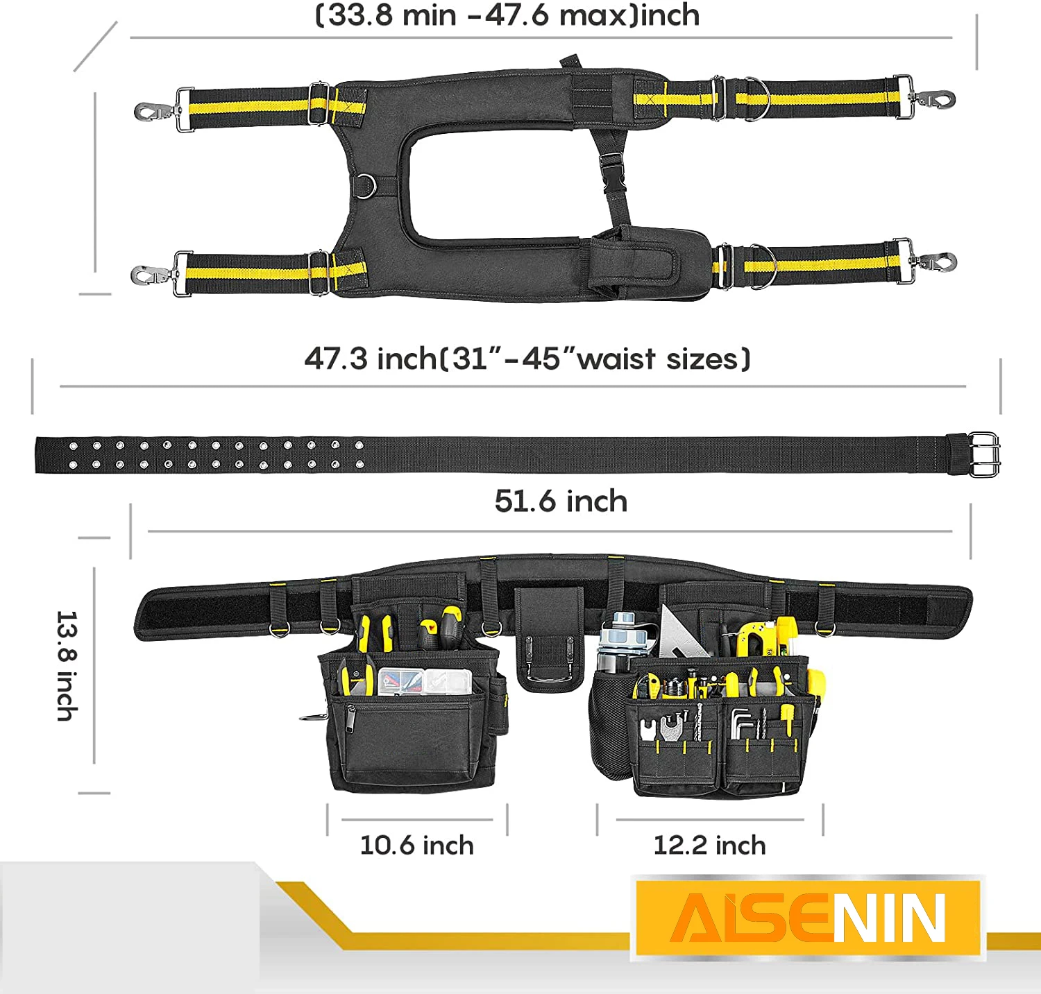 Tool Belt with Suspenders Ultra tool belt 1200D Ballistic Nylon Enlarged phone pocket Tool bags for construction Framers