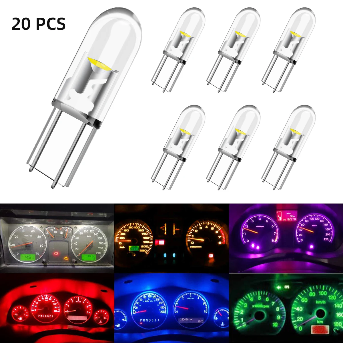 

KEVANLY 20PCS T5 W3W COB Bulb Canbus 12V Indicator Wedge Auto Instrument Lamp Dashboard warning Indicator Car Interior Lights