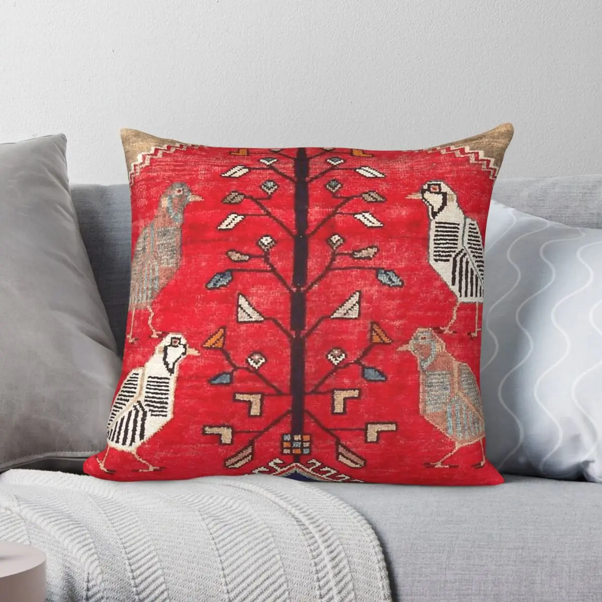 Persian Floral Several Birds Quail Square Pillowcase Polyester Linen Velvet Printed Decor Throw Pillow Cushion Cover Wholesale