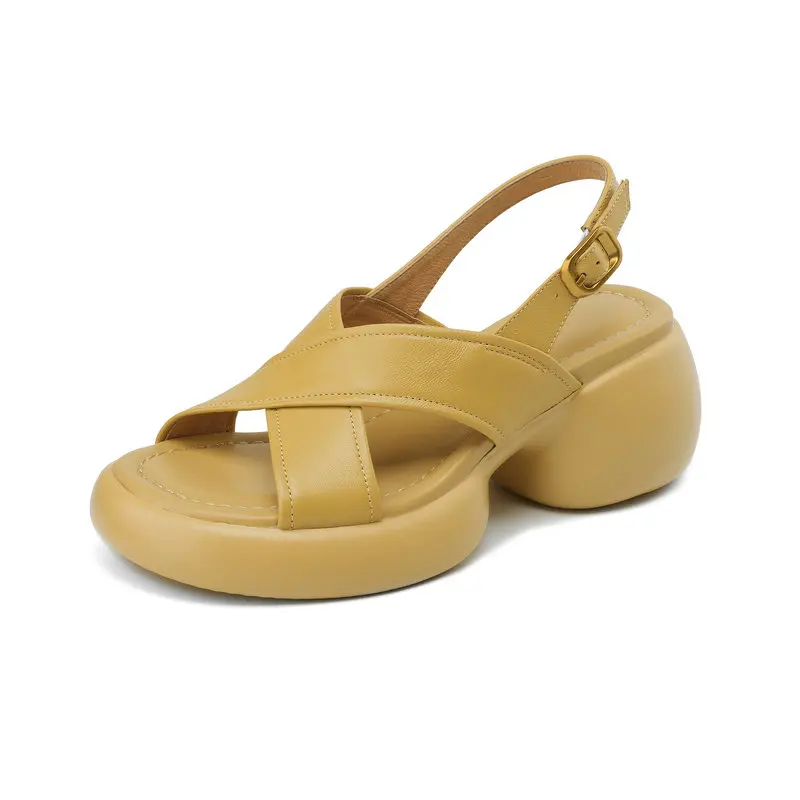 

2024 Summer Original Women's Sandals 100% Leather Cowhide Platform High Heel Party Shoes Good Quality
