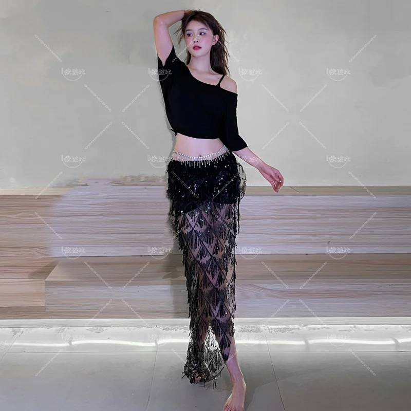 

Belly Dance Top Skirt Set Halloween Outfit Practice Clothes Sexy Women Suit Performance Oriental Stage Costume Dancers Vitality