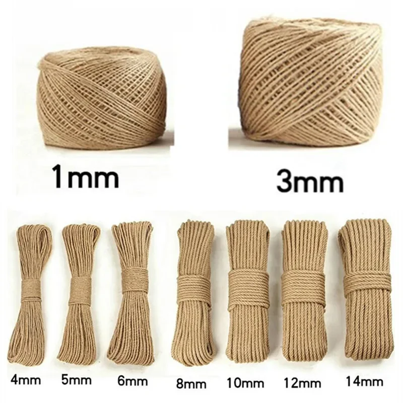 Hand-Woven Hemp Rope, DIY Photo Wall, Retro Fence Decorative, Natural Jute Twine, Hand-Woven, DIY, 1/2/3/4mm, 5mm, 6mm, 8mm