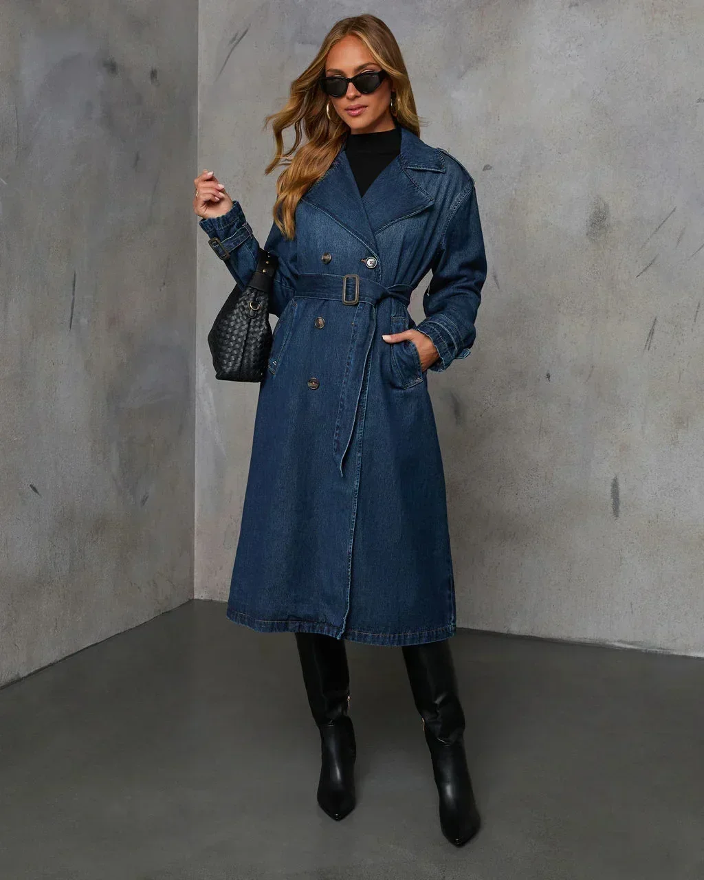 

Fashion Vintage Long Denim Trench Coats For Women with Belt Loose Jean Coats Streetwear Spring Fall Ladies Blue Jean Jacket 2025