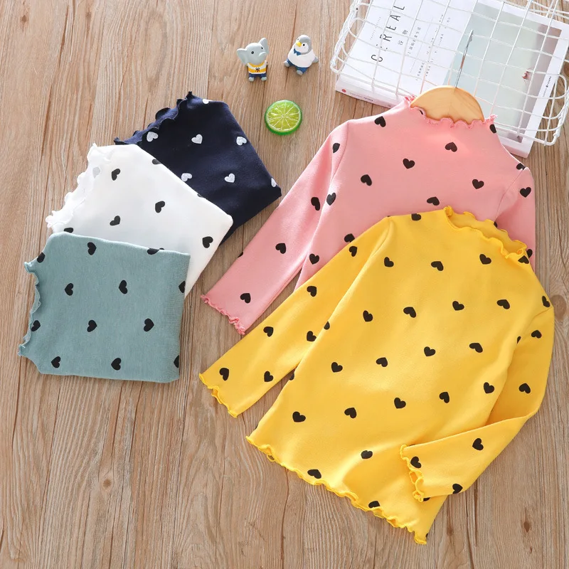 Cotton Dot Top T-shirt Baby Girl Solid Long Sleeve T Shirt Kids O-neck Toddler Shirts Autumn Girls T Shirts Bottoming Tee Top