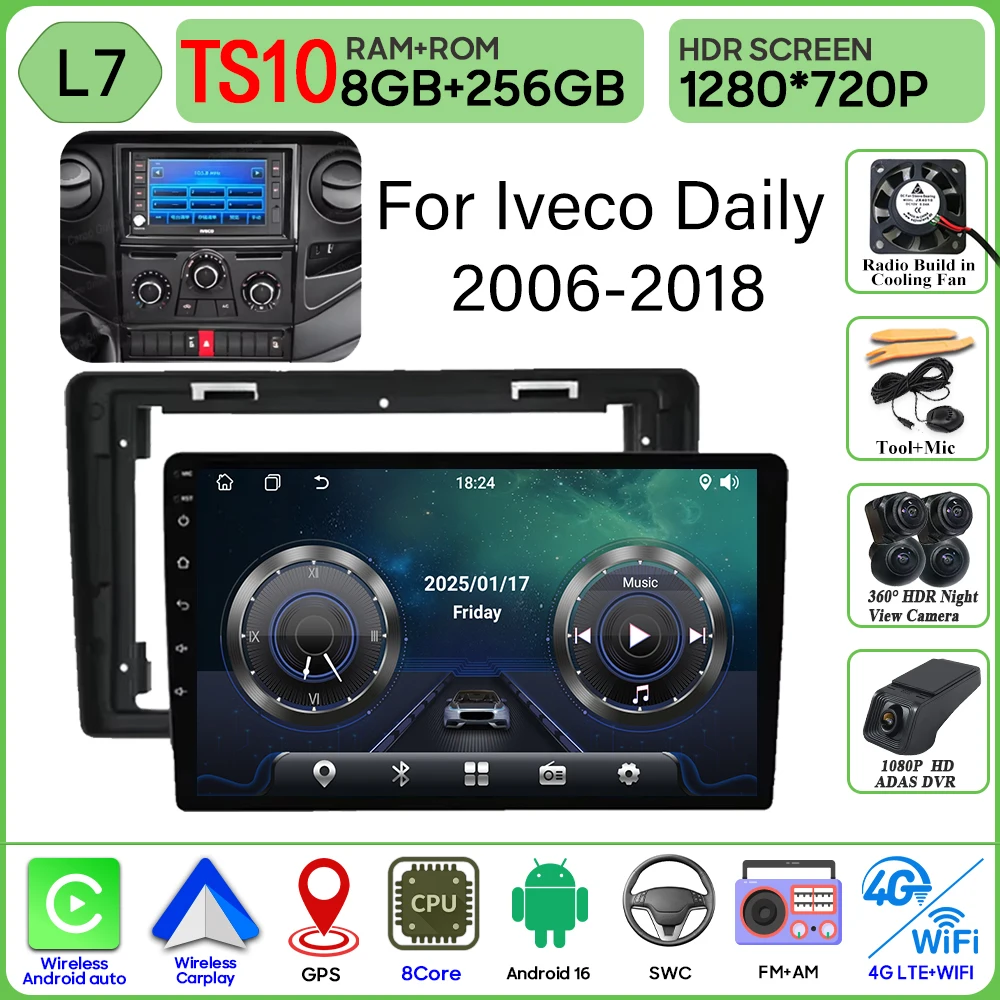 Android 16 Carplay Voor Iveco Daily 2006-2018 Video Autoradio GPS Navigatie Auto Monitor Autoradio Geen 2din Scherm GPS DVD Video