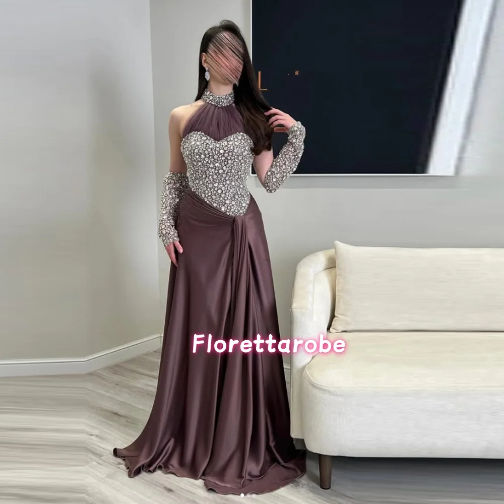 

Luxury A-line Shiny Off-shoulder Prom Dress Round Neck Elegant Evening Dresses for Woman Party Dresses
