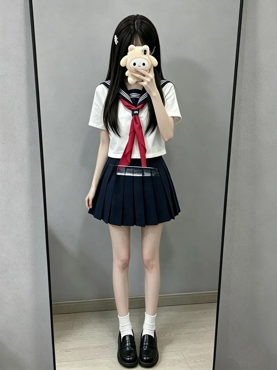 

Original JK Uniform Short Sleeve School Uniform Set with Short Skirt Basic Three Pieces Japanese Style for Young Women