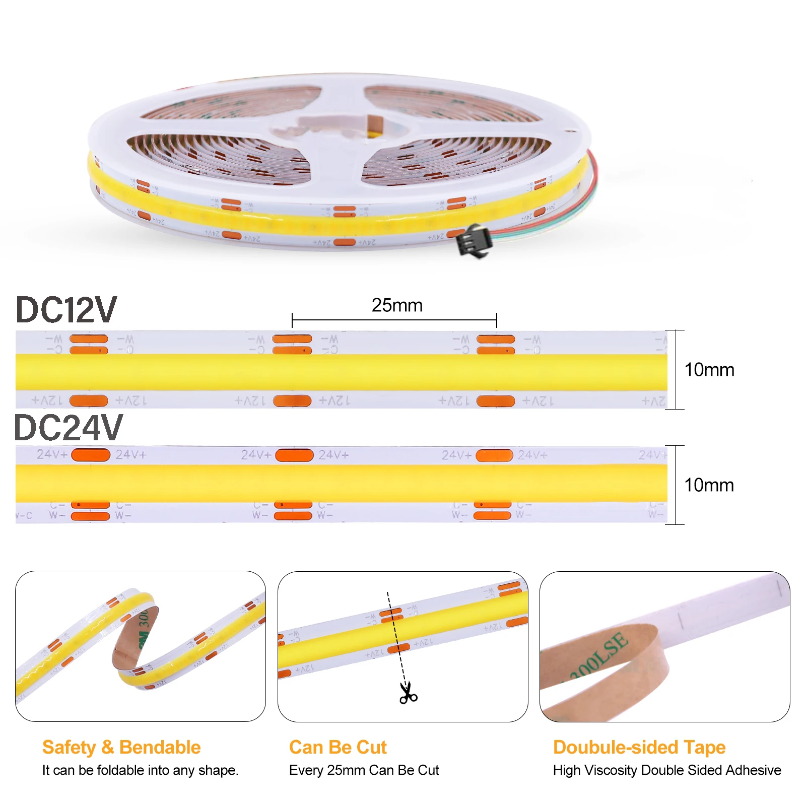 Taśma LED 12V 24V COB CCT 2700K do 6500K Zmienna 608 diod LED/m Wysoka gęstość RA90 Ściemnialna wstążka Elastyczne światło liniowe LED