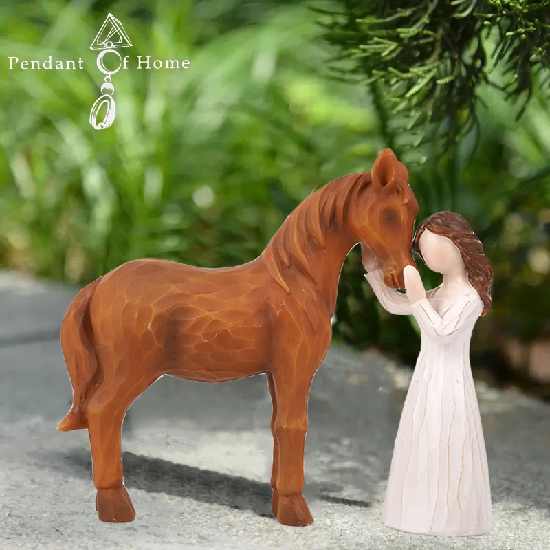 

Handmade products Resin Statue Girl with Horse - perfect for Christmas decoration and home decoration artwork