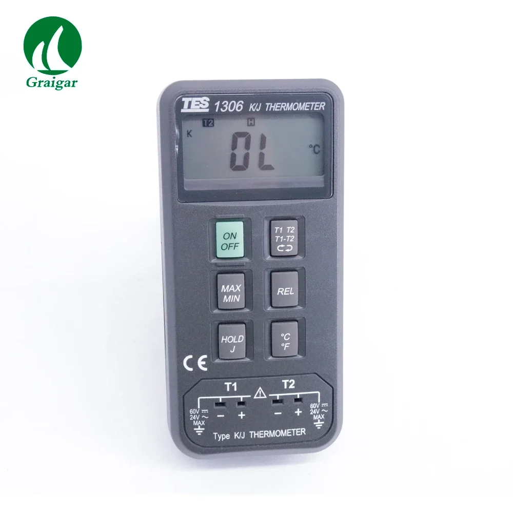 TES-1306 Digital Industrial Thermometer Dual Channels Thermocouple Input Thermometer Temperature Meter TES1306
