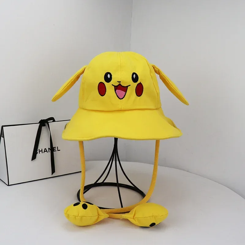 Cartoon Pokemon Pikachu Moving Ears Rabbit Hat Children\'s Boys Girls Summer Cute Kawaii ParentChild Bucket Hat Men Women Sun Hat