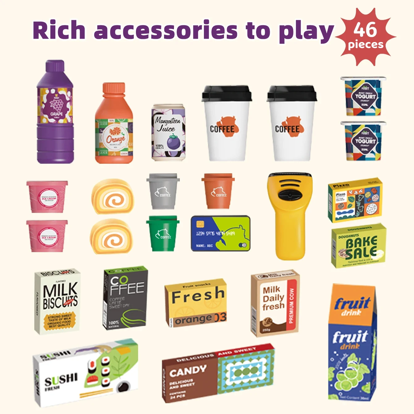 Máquina de café de juguete para compras, conjunto de caja registradora, juguetes para el mercado de comestibles, comida de simulación, bebida, pastel de café, juguetes para juego de imitación para niños