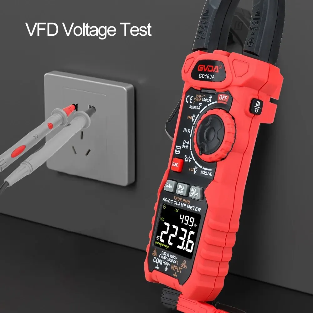 GVDA Digital Clamp Meter 1000A 1000V True RMS Multimeter AC DC Amperimetrica Capacitance VFD Inrush Ammeter Voltage Tester