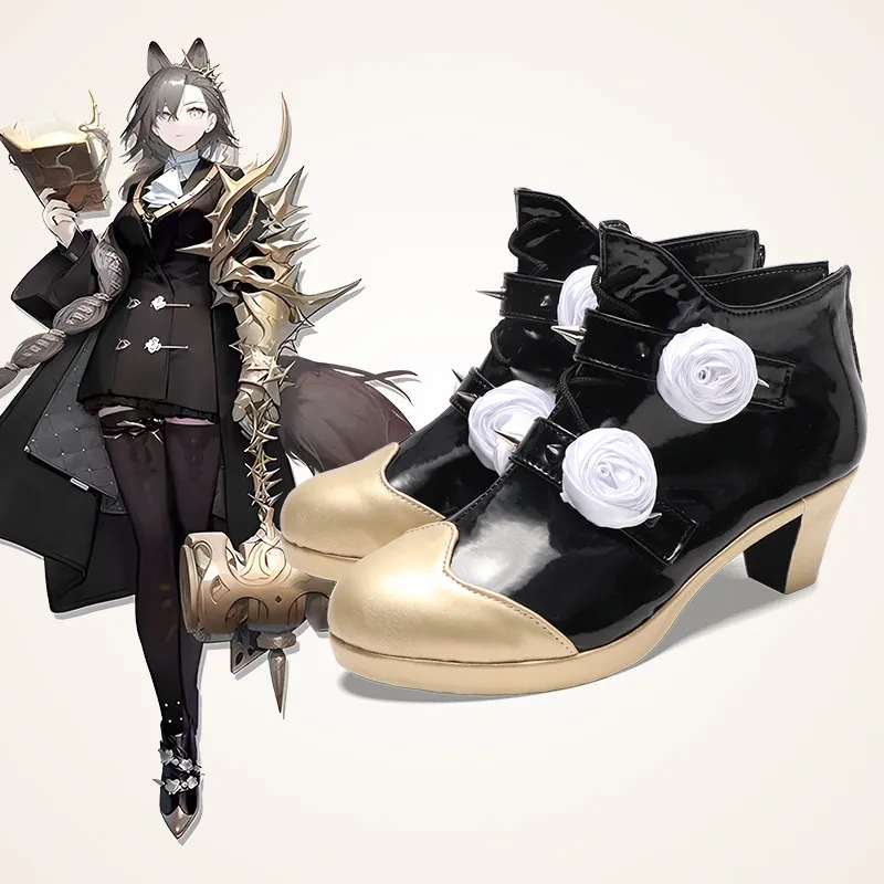 Anime Arknights Penance Cosplay Shoes Black High Heels Short PU Leather Boots For Halloween Carnival