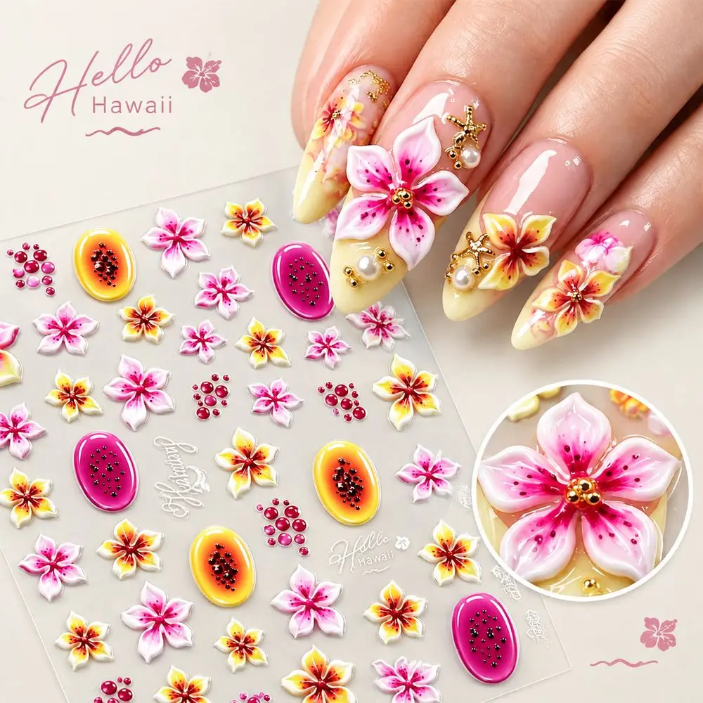 1Pc Trendy 5D Embossed Nail Decals Flower Floral Self Adhesive Stickers Sliders for Acrylic UV Gel Nails Manicure Decorations