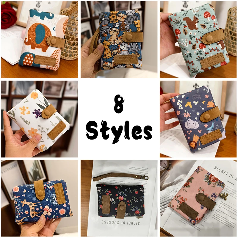 Cute PU Leather Zip Wallet for Women - Compact Vintage Coin Purse with Frosted Floral Print, ID Card Slots & Zippered Closure
