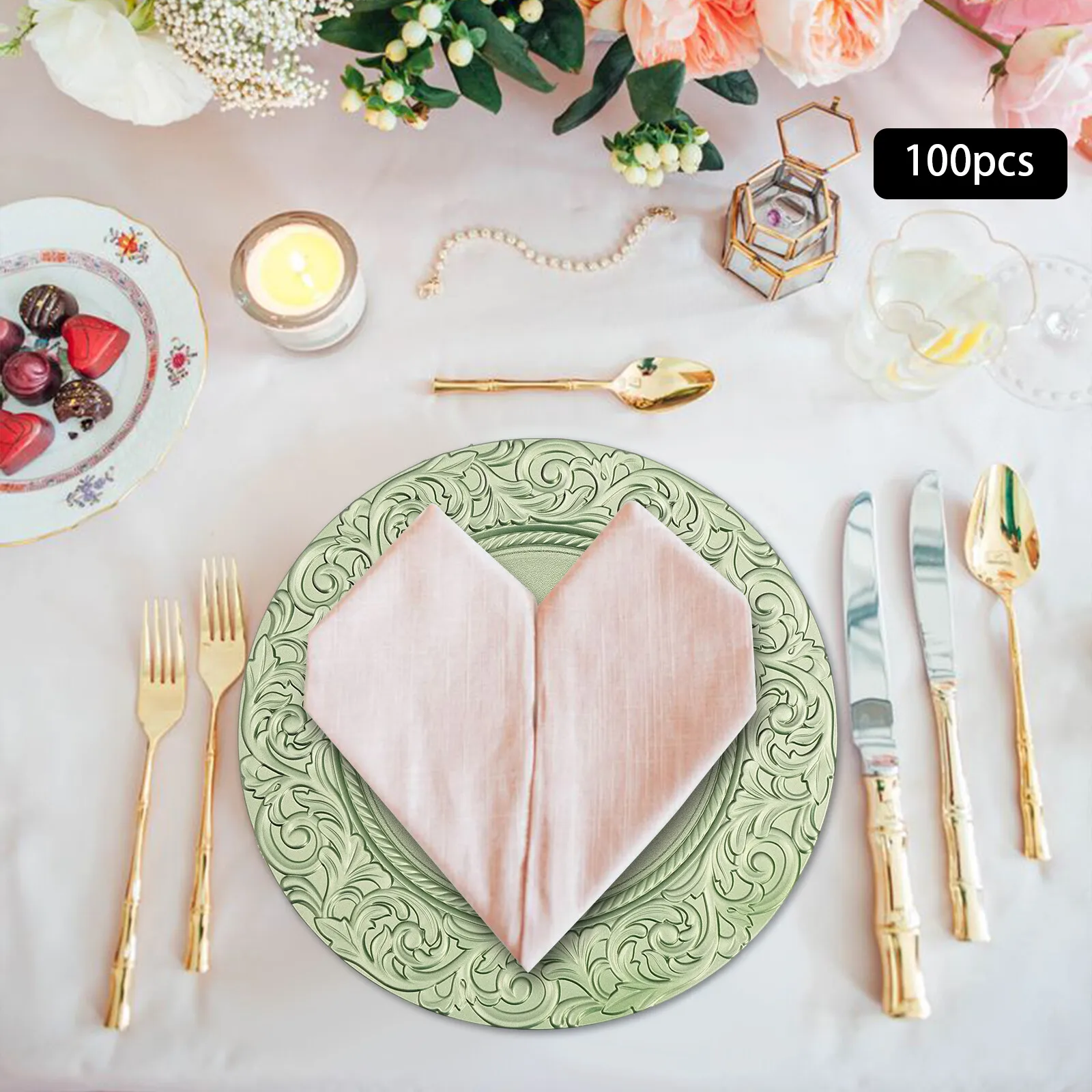 

Bulk Reusable Serving Plates Set, 100 Count PP Charger Plates for Party & Commercial Use