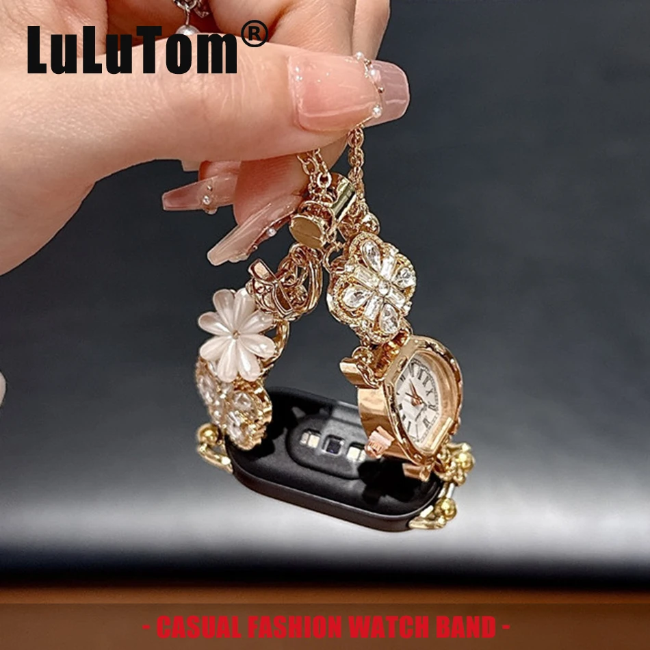 

Flower Diamond Watch Design Bracelet Strap For Xiaomi Mi Band 10 9 8 Pro Miband 8Pro 9 Pro Women Elegant Metal Replace Wristband