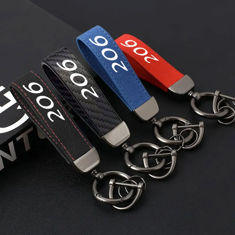 

Car Key Chain Luxury Genuine Leather Keychain Pure Color Buckle Key Ring Gift Car Keychain Car Accessories For Peugeot 206