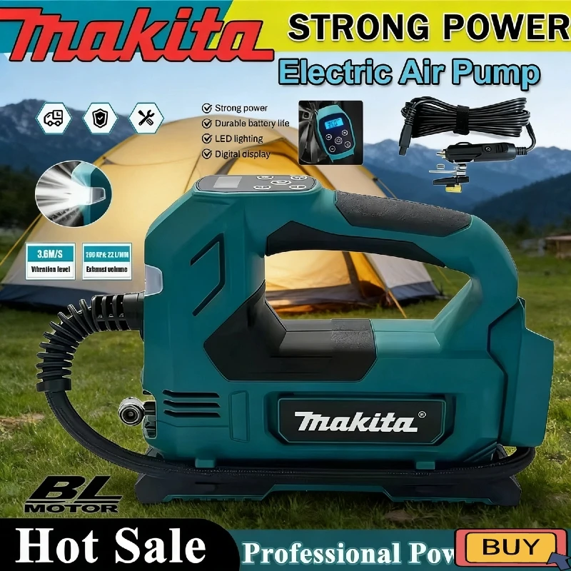 

Беспроводной воздушный насос Makita с бесщеточным двигателем: портативный насос для шин 18В с цифровым дисплеем для автомобилей и мотоциклов