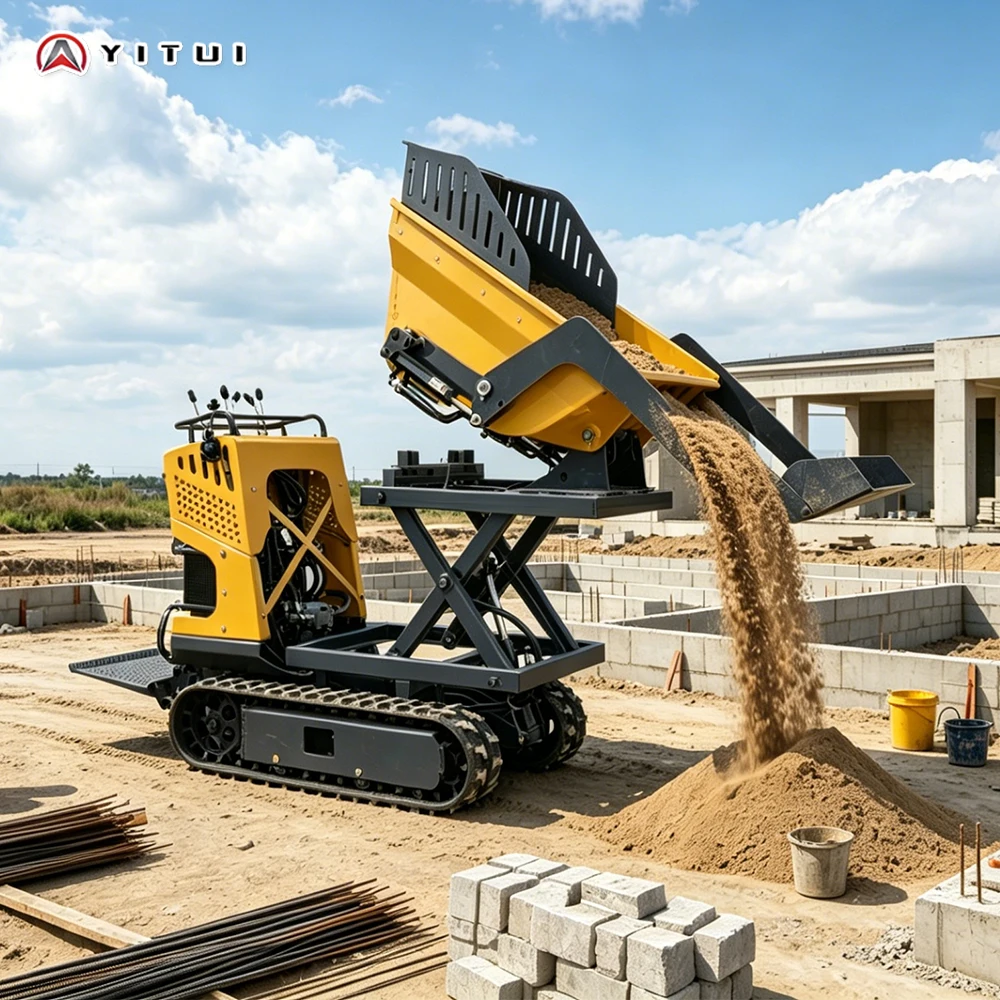 Mini-rupsdumptruck met aangepaste hydraulische hefwerking, goede off-road prestaties, zelfrijdende rupsmini-dumper