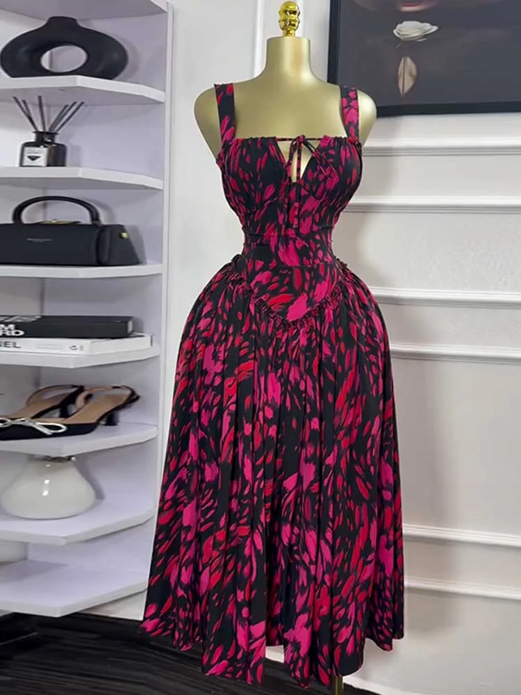 

Trendy Summer Dresses for Ladies Slash Neck Long Corset Dress Vintage Women Spaghetti Strap Dress Wholesale Dropshipping