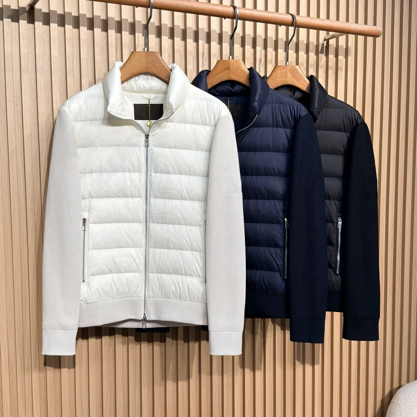 

Italian LP Autumn and Winter New Fashion Windproof Casual Stitched Stand Collar Knitted Down Jacket