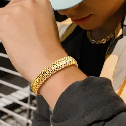 U7 12mm Wide Watchband Chains Men Bracelet 19/21cm Black Silver Color Gold Color Stainless Steel Wrist Straps Band Jewelry Gift