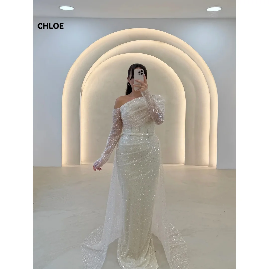 

One Shoulder Women's Elegant Dresses for Special Occasions Line A Robe Soiree Custom Made Prom Dresses 2025 Luxury Shawl Evening