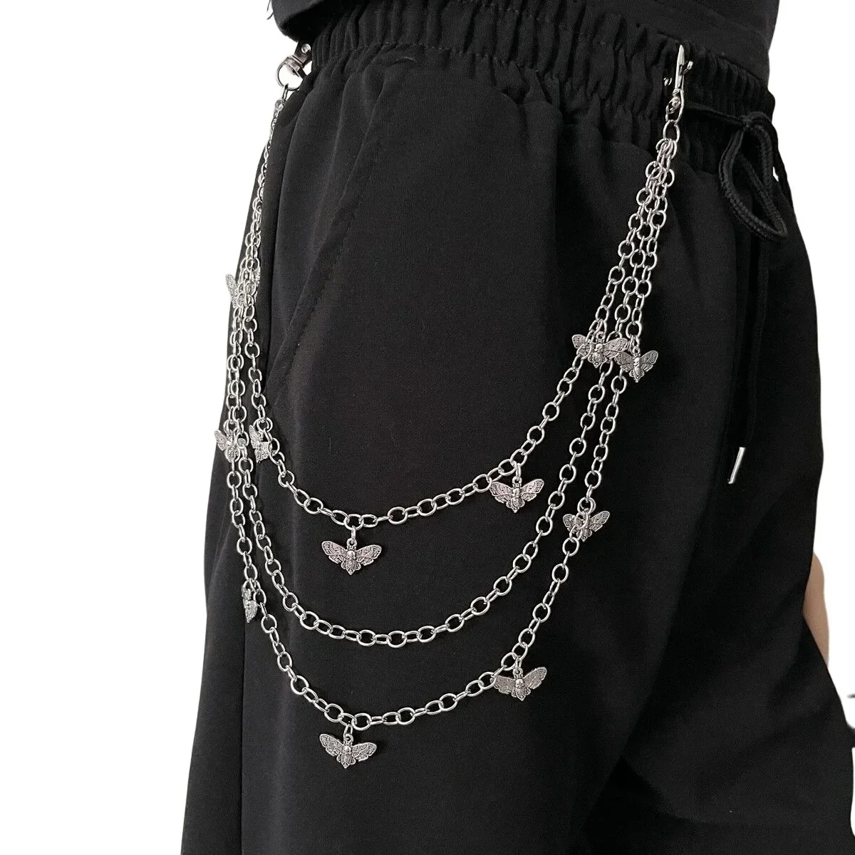 Korean Fashion Vintage Metal Waist Chain Gothic Style Moth Skull Waist Chain Punk Style Double Short Skirt Decoration Chain Pant