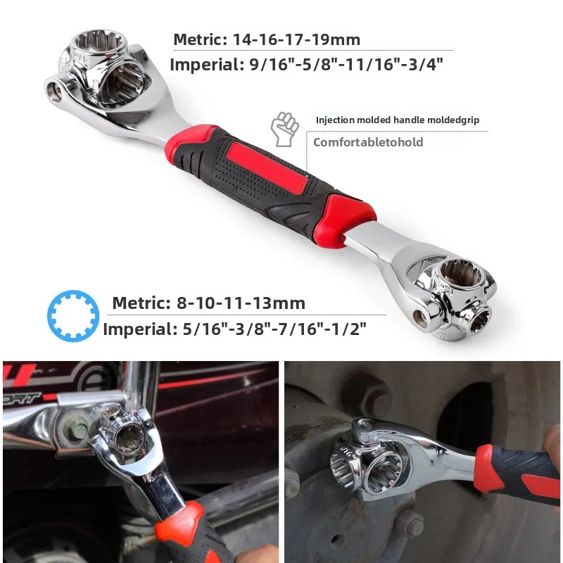 52-in-1 Double Head Rotary Wrench, 8/48-in-1 Multi-Function Design, Chrome Vanadium Steel Electroplated Socket Wrench for Genera