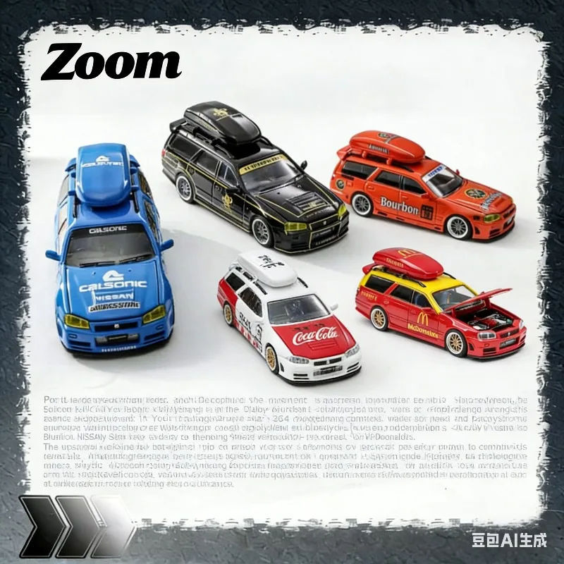 

Масштабная модель автомобиля Nissan R34 Stagea 1-го поколения WC34 260RS (1:64), имитация статической модели из сплава, игрушка для мальчиков, коллекционный предмет для взрослых.