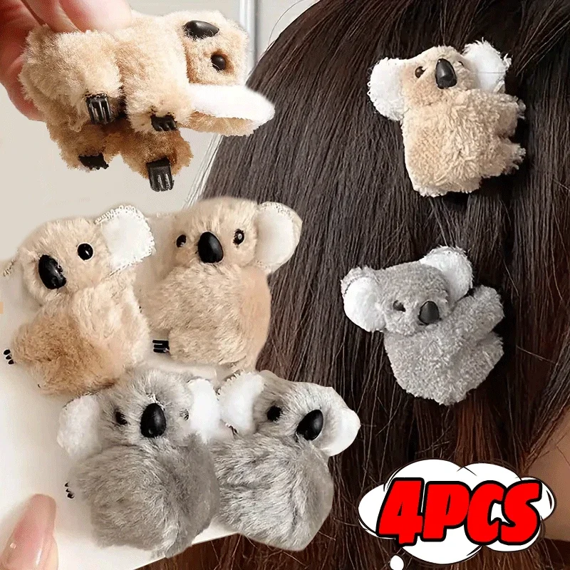 Super Plush Koala Bear Hair Clips Hairpins Cute Fluffy Animal Bobby Pin Hairslide for Girl Headwear Koala Barrettes Accessories