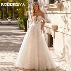 RODDRSYA Elegant A Line Wedding Dress Women Lace Sweetheart Tulle Customized Appliques Off Shoulder Bride Gown vestidos de novia
